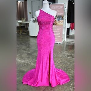 Faviana Fuchsia Embellished Prom Gown